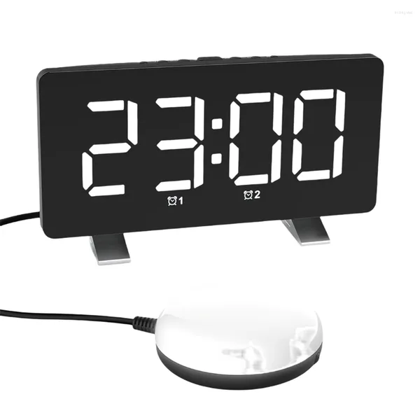 Saatler Aksesuarlar Ağır Uyuyanlar İçin Yüksek Çalar Saat Yetişkinler 7.4 inç Dijital Büyük Ekran Titreşim Yatak Shaker Beyaz