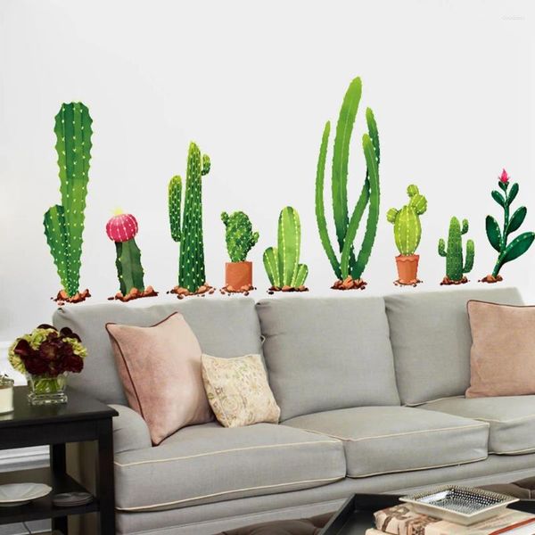 Adesivi murali Finestra Decorazioni per la casa PVC Fai da te Modello di cactus Rimovibile Soggiorno Adesivo per camera da letto per bambini Bonsai Piante in vaso autoadesive