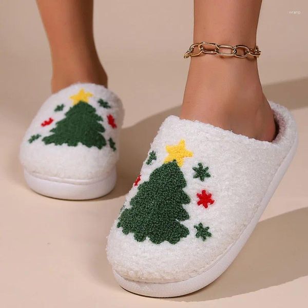 Тапочки «Рождественская елка», зимние женские мягкие теплые плюшевые уютные домашние нескользящие тапочки с улыбкой лося, удобная обувь, модный подарок