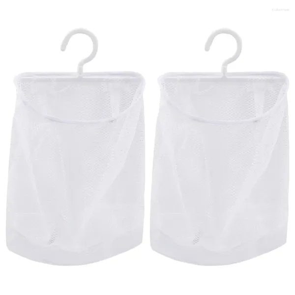 Sacos de armazenamento 2 pcs saco de malha bolsa de frutas cabides de bebê compras com mercearia pendurado vegetal casa lavanderia cesta