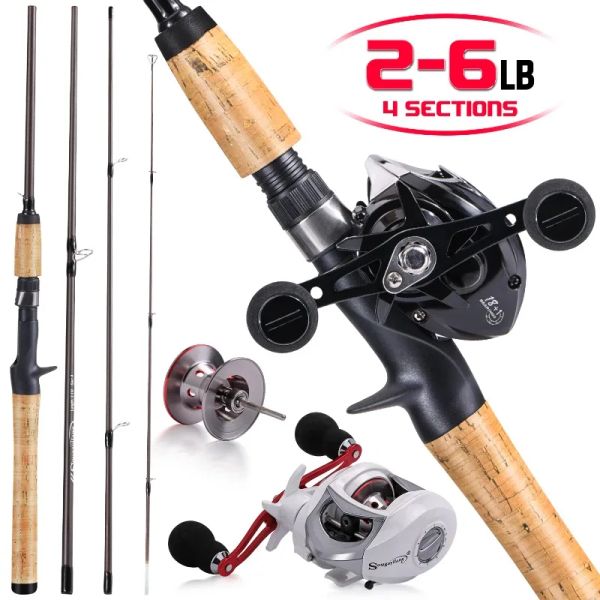 Combo Sougayilang Casting Set da pesca 2.1m Manico in sughero Canna da pesca in fibra di carbonio Bobina in alluminio CNC Bobina da pesca alla carpa Kit completo da pesca