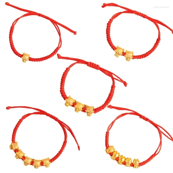 Браслеты-подвески Y1UE, 5 шт., регулируемые браслеты с подвеской в виде дракона ручной работы, китайский браслет с красной веревкой на все случаи жизни