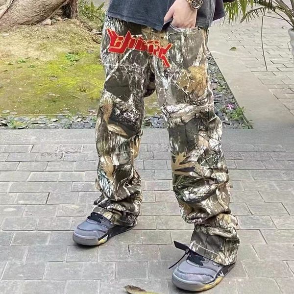 Lettera Asciugamano Ricamo Camouflage Cargo per uomo Streetwear Casual Y2K Salopette larga Pantaloni Pantaloni oversize unisex con impiombatura 240320