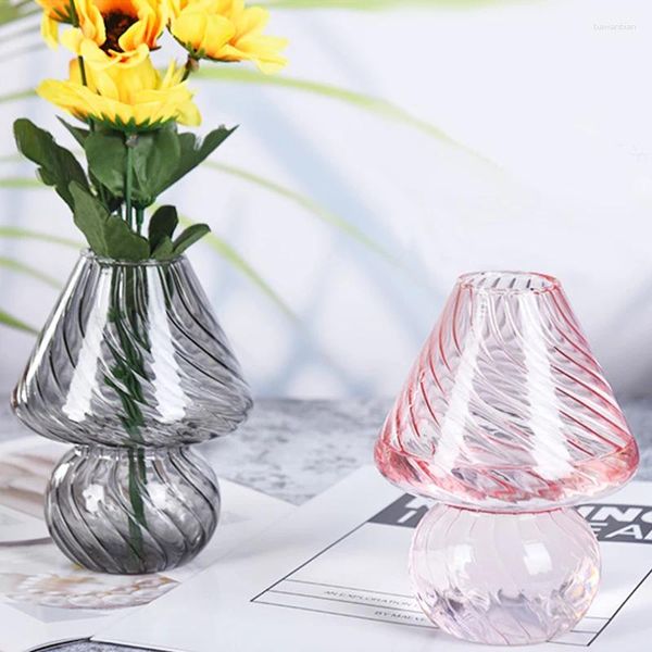 Vasi 2 stili composizione floreale a fungo in twill arte creativa bottiglia idroponica moderna decorazione del desktop in vetro per soggiorno
