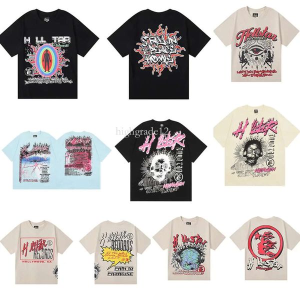 Hellstar-T-Shirt, Designer-T-Shirts, Grafik-T-Shirt, Kleidung, Hipster, gewaschener Stoff, Straße, Graffiti, Schriftzug, Druck, Vintage, Farbe, lockere Passform, hohe Qualität