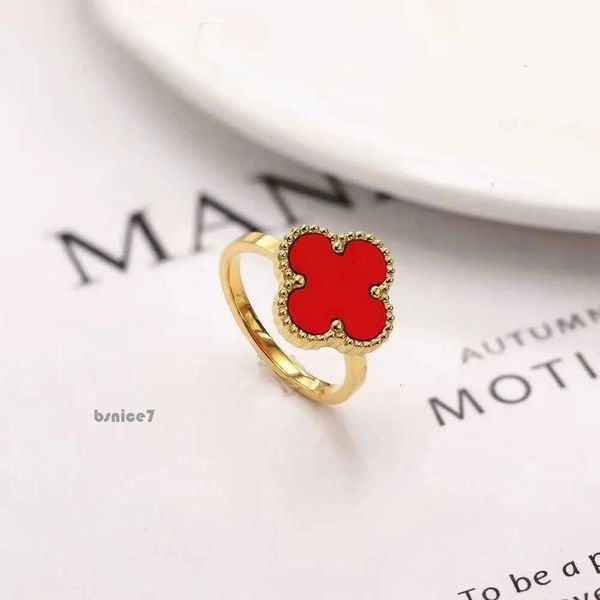 Marke Luxus Clover Designer Chinesischer Ring 18k Gold Grün Weiß Rot Schwarz Stein Charm Diamant Emotion Nagel Finger Verlobungsring Schmuck 1927
