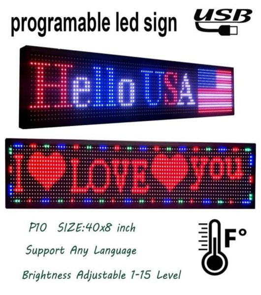 PH10Vollfarbiges LED-Schild für den Außenbereich, SMD, mit Temperaturanzeige, Laufschrift, verwenden Sie programmierbare USB-Schilder, 40 Zoll x 8 Zoll, für Bu95161151762