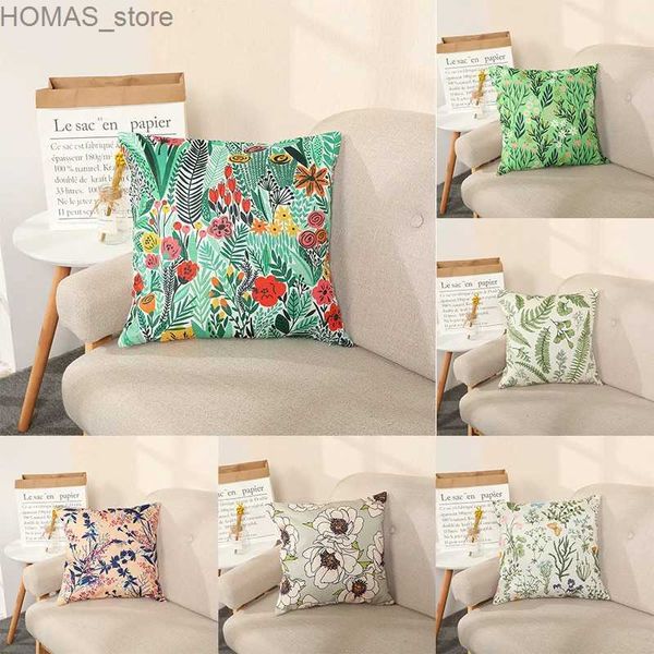 Kissen 45X45CM Grüne Pflanze Floral Dekorative Abdeckung Wohnzimmer Sofa Auto Büro Sitzkissen Schlafzimmer Dekoration Y240401