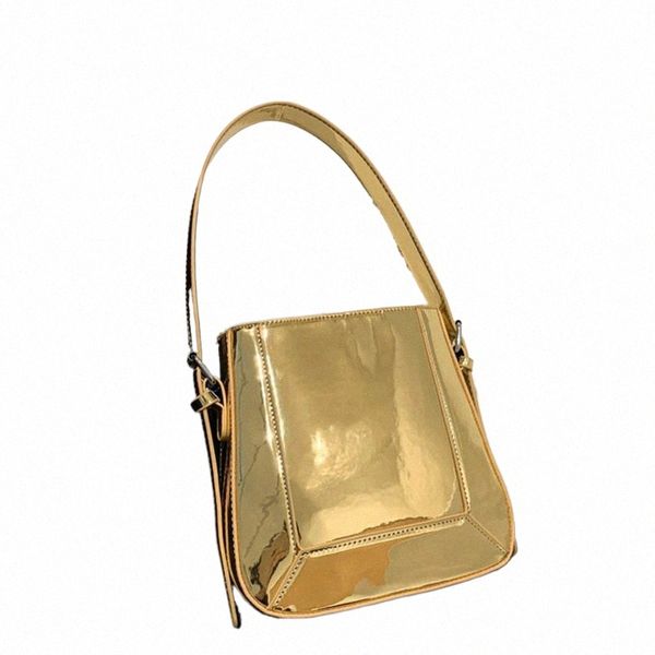 Borse a tracolla per le donne Fi Pure Color oro lucido in pelle da donna Bagute Borsa di lusso Borsa a spalla singola vintage A03k #