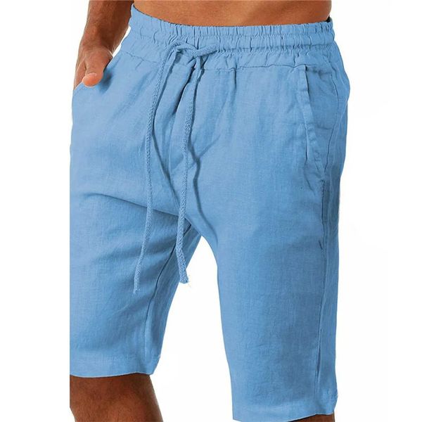 Мужские хлопковые льняные шорты, свободные спортивные пляжные летние повседневные спортивные брюки-карго с карманами, мужская одежда 240323
