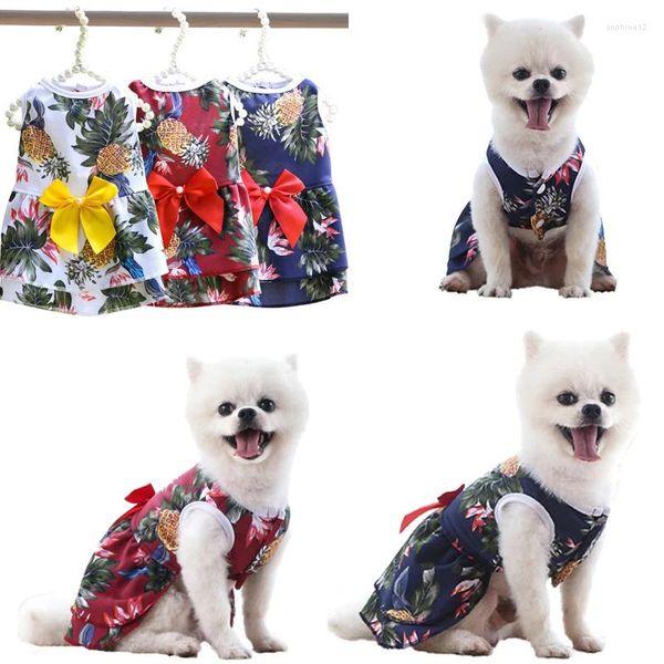 Abbigliamento per cani Gonna estiva per animali domestici Abito da cucciolo con fiocco in stile hawaiano per cani di piccola taglia Gilet per gatti Morbido e traspirante Chihuahua Yorkies Supplies