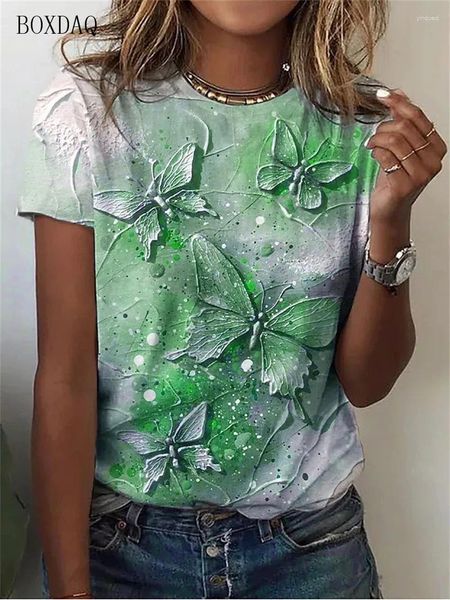 Magliette da donna Tie-dye Butterfly Graphic T-shirt da donna Estate manica corta Stampa 3d Street Gradient Fashion Ladies Pullover Tee 6XL Plus