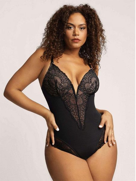 Roupa íntima feminina tamanho grande com cintura de renda, peça única, barriga, quadril, modelagem corporal