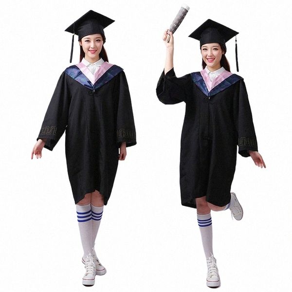 womnen Men University Graduati Vestido Estudante Uniformes de High School Team Wear Academic Dr para Adulto Bachelor Robes + Hat Set M8sr #