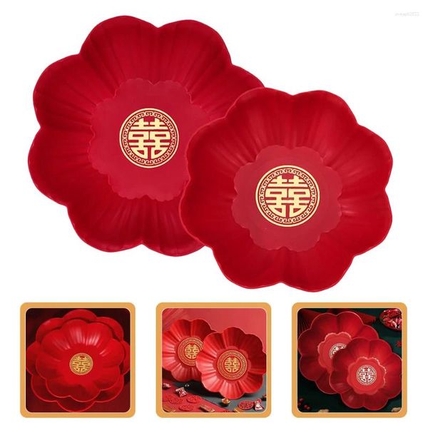 Conjuntos de louça 2 pcs decoração chinesa festiva placa de frutas bandeja de armazenamento chá casamento flor forma vermelho banquete doméstico