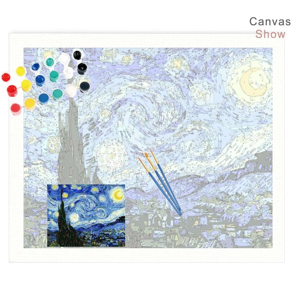 Ruopoty Frame Diy живопись от номеров Van Gogh Starry Sky Picturan