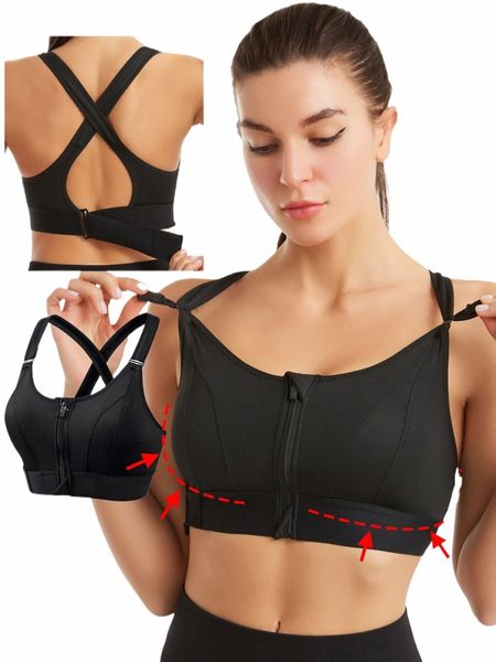 Plus Größe Frauen Sport-BH Tank Frt Reißverschluss Stoßfest Verstellbarer Riemen Yoga Weste Laufen Fitn Bralette Damenunterwäsche H5nF #