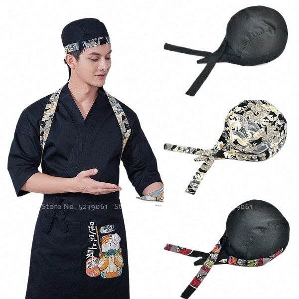 Stile giapponese Sakura Drag Stampa Cappello Uomo Donna Cucina Chef Cucina Cibo Pirata Cap Izakaya Sushi Uniforme Cameriere Copricapo w3h9 #