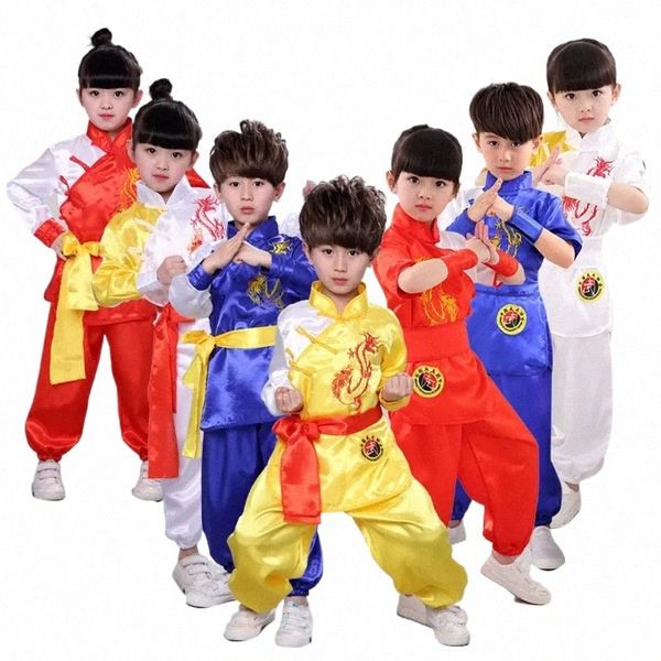 Bambini cinese tradizionale Wushu Abbigliamento per bambini Arti marziali Uniforme Kung Fu Suit Ragazze Ragazzi Stage Performance Costume Set t39N #