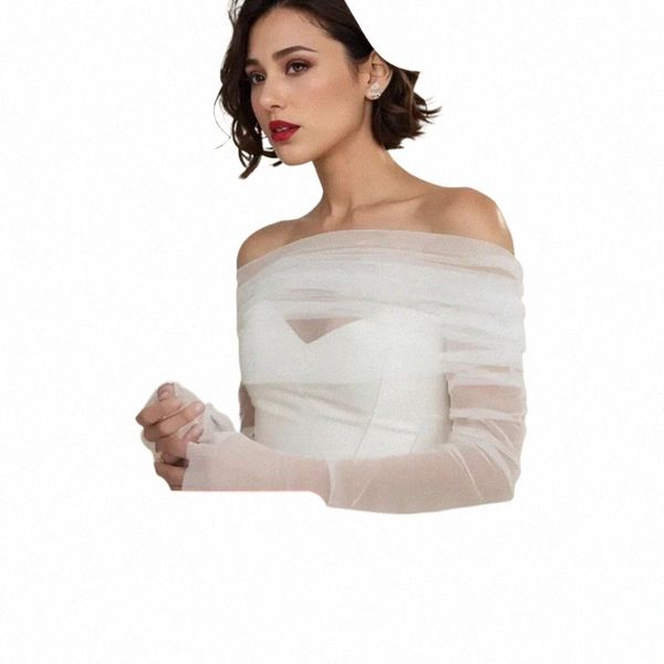 vg73 Sposa Wrap Set manica staccabile da sposa spalle copertura di nozze partito Bolero donna giacca trasparente guanti rimovibili Y58W #