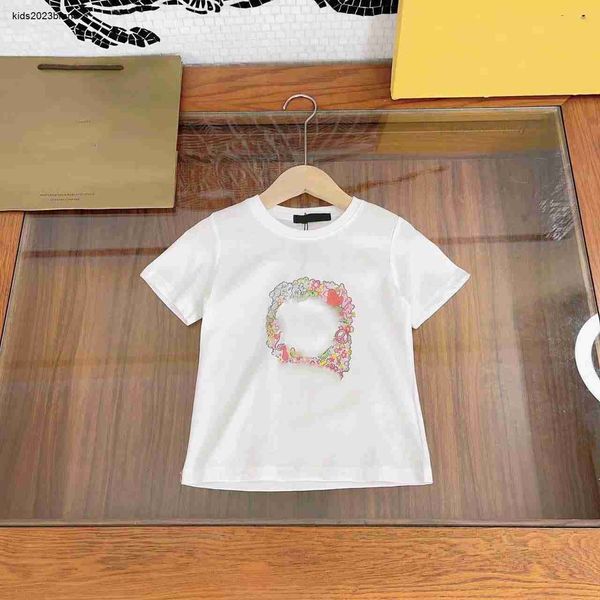 Novo bebê camiseta crianças roupas de grife criança camiseta tamanho 100-160 cm flor em torno do rosto design meninas meninos manga curta camisetas 24mar