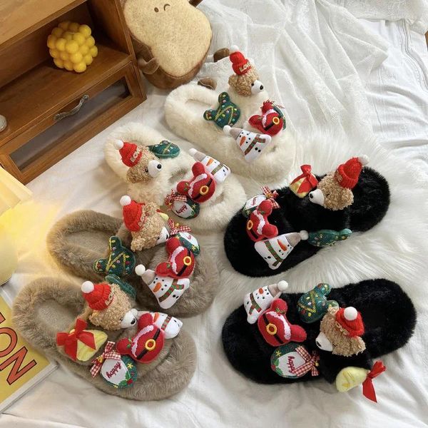 Pantofole Orso Cotone Peluche Fuori Casa Da Indossare Autunno Inverno Caldo Moda Cartone Animato Suola Antiscivolo Mocio Per Capelli