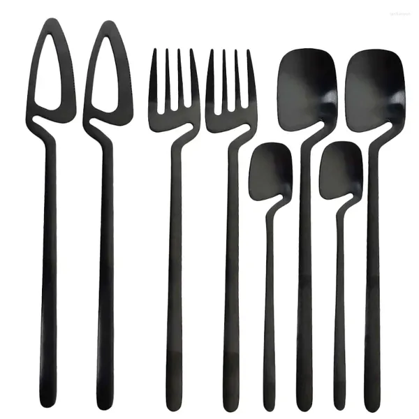 Besteck-Sets Jankng 8 Stück/2 Set mattschwarzes Geschirr Küche Dekor Löffel Gabel Messer Geschirr Set Gold Besteck Eis Suppe Kaffee Verwendung