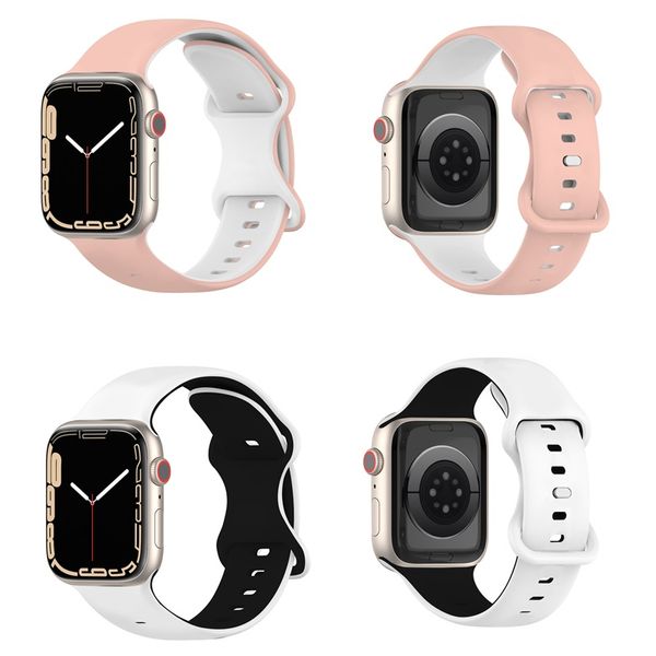 Pulseiras de relógio de silicone de duas cores para Apple Watch Band 38/40/41mm 42/44/45/49mm Fecho borboleta Duas cores Silicone iwatch Bands Ultra 9 8 7 6 5 4 3 2 1 SE iwatch Pulseira