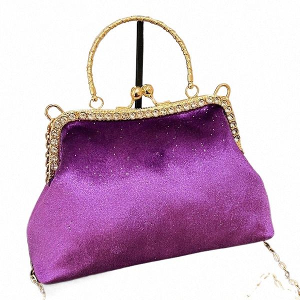 2024 retro mulheres veet corrente bolsa de ombro vintage metal mão concha sacos crossbody sacos fi tote roxo bolsas e bolsa b9xi #