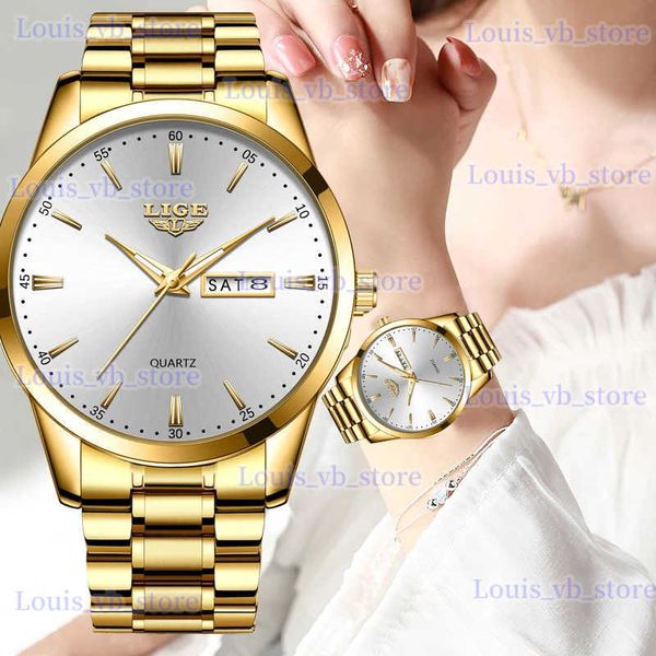 Outros relógios LIGE Womans eStop Marca Luxo Aço Inoxidável Senhoras Quartzo Pulso À Prova D 'Água Vestido Casual Mulheres Relógio Reloj Mujer T240329