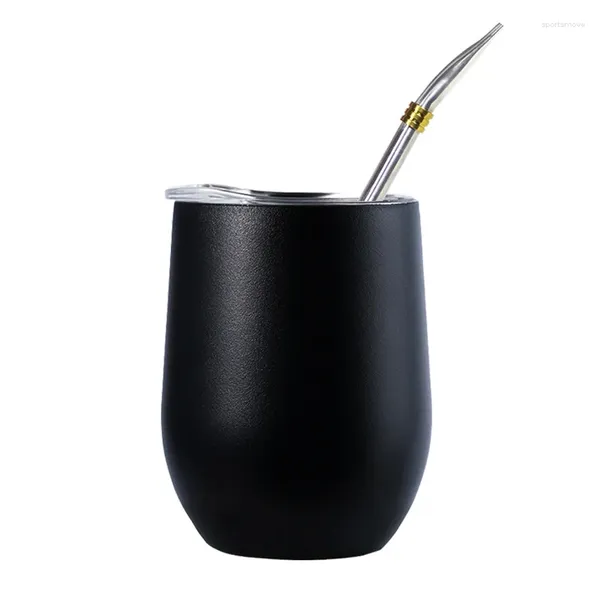 Tazze Tazza da tè Yerba Mate portatile resistente al calore a doppia parete in acciaio inossidabile 304 con cannuccia e coperchio