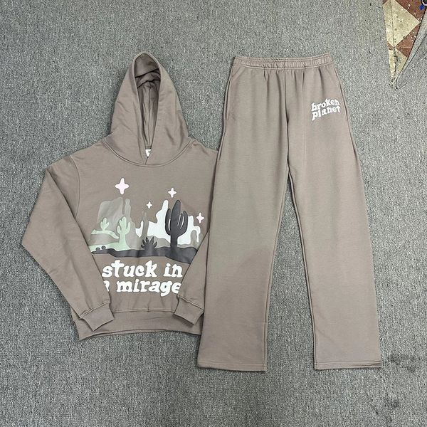 Harajuku Mektup Puf Kırık Gezegen Sweetpants Suit Setler Unisex Street Giyim Nakış Bol y2k Rahat Ropa Hombre Tracksuits 240321