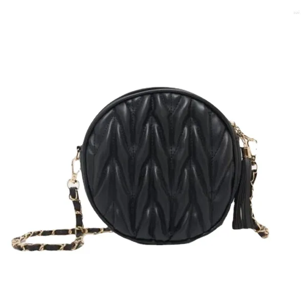 Sacos de noite moda borla corrente tote mão de luxo para mulheres pu couro ombro crossbody zíper bolsa menina pequena redonda