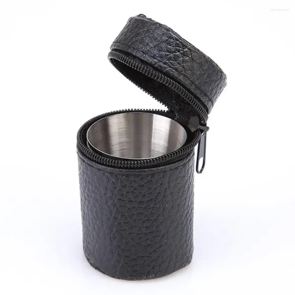 Tumblers 4 teile/satz Mini 30 ml Tragbare Edelstahl Wein Tassen Reise Trinken Flasche Flachmann Tasse PU Leder Abdeckung Whisky