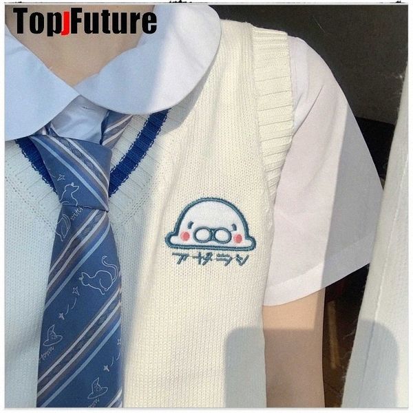 Colete de malha feminino japonês para meninas, suéter versátil bonito, uniforme escolar, cardigãs, selo de bebê, suéter bordado, i9vw #