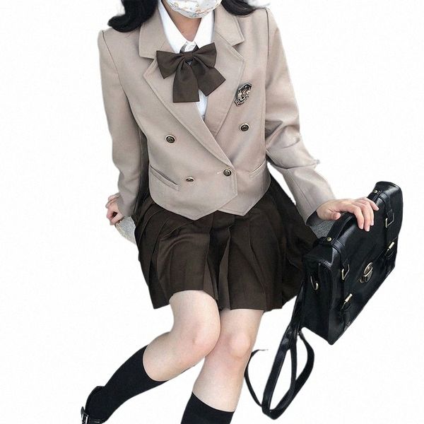 Japanische JK Jacke Uniform Blazer Damen Anzug Zweireiher Frühling Herbst College Stil Schuluniform Mantel Khaki Braun Top L9HD #