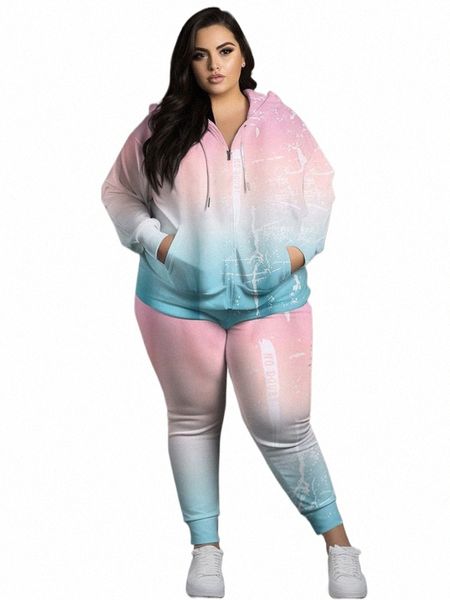 overbobo Plus Größe 2 Stück Sets Frauen Hoodie Und Hose Drucken Große Größe L-9XL Plus Größe Frauen Kleidung Lg hülse Sweatwear Outfit u2lh #