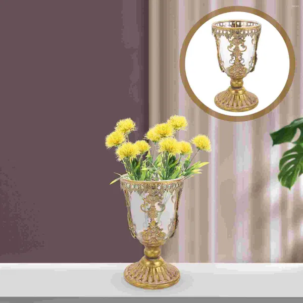 Vasos Golden Flowerpot Footed Recipiente Planta De Vidro Plantador Vintage com Moldura de Metal Decoração de Casa