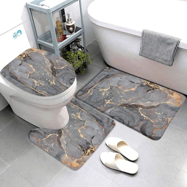 3 pezzi set tappetini da bagno in marmo nero linee grigie oro creative astratte geometriche geometriche per casa tappeto da bagno tappeto da bagno anti-slip tappetino