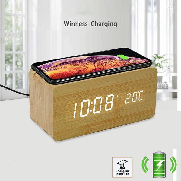 Tischuhren LED Digital Wecker Handy Wireless Charging Desktop Smart Sprachsteuerung Kalender Haushaltsgegenstände im Schlafzimmer