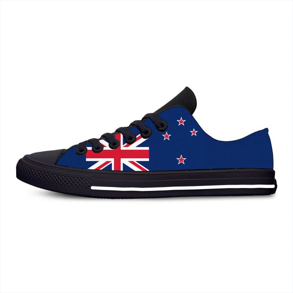 Sapatos bandeira da Nova Zelândia, tênis de baixo teto masculino adolescente adolescente calmas casuais sapatos de corrida tênis de corrida 3D Impressão de impressão respirável Sapato leve