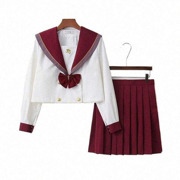 Роза Поэзия JK униформа красная женская студенческая Роза Вышивка с короткими рукавами костюм моряка верхняя рубашка рождественская вечеринка 96J8 #