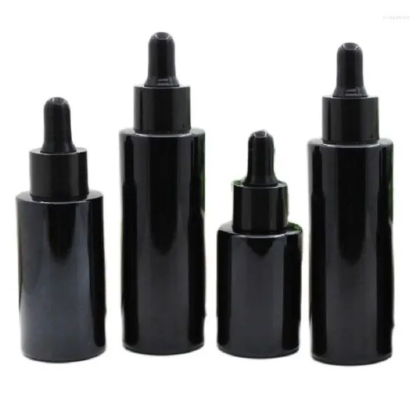 Bottiglie di stoccaggio 20 30 40 Flacone contagocce in vetro da 60 ml Pipetta per goccia di siero liquido Confezione cosmetica Olio essenziale nero con 15 pezzi