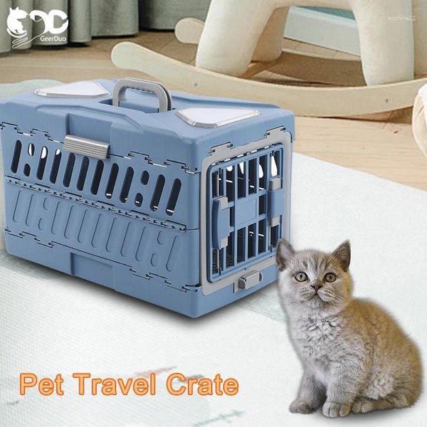 Transportador de cães geerduo portátil durável dobrável companhia aérea de plástico aprovado 2 tamanhos duro face pet gato viagem canil caixa gaiola