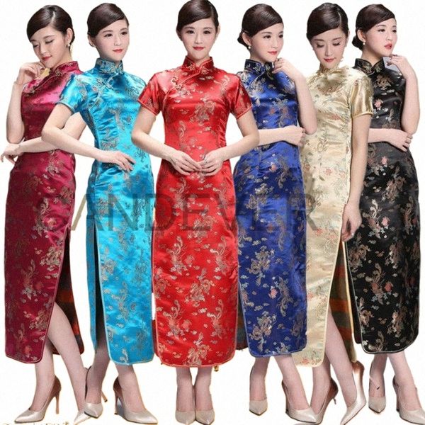 Rote chinesische Hochzeit Dr Qipao Traditial LG Chegsam Frau Stickerei Elegant Split Dr Female Floral Chegsam u1tF #