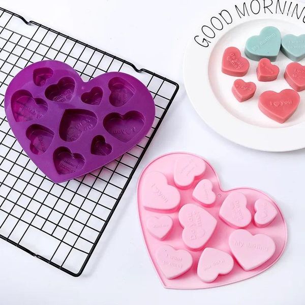 Stampi da forno Stampo per San Valentino Cuore in silicone Cioccolato Biscotto Candela Strumento Polvere Viola