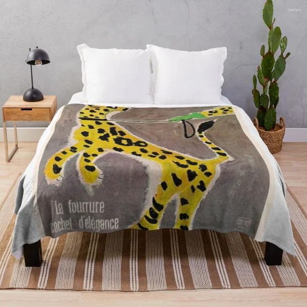 Cobertores Vintage Furrier Poster Ad Leopard Throw Cobertor Pele Cabelo Luxo Engrossar Verão