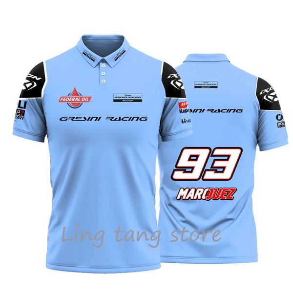 Homens camisetas 2024 New Mens Motorcycle Track Race Blue GRESINI Racing Marquis Outdoor Extreme Sports Polo T-shirt J240330