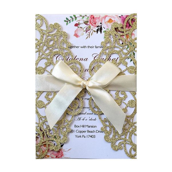 50pcs laser corte de casamento de brilho CARTÃO DE CASAMENTO COM CARTÃO DE ENVELOPE DE RODA ENVELOPE DE RESIMAÇÃO PARTIMAIS DE DECORAÇÃO DE CASAMENTO DE CASAMENTO 240328