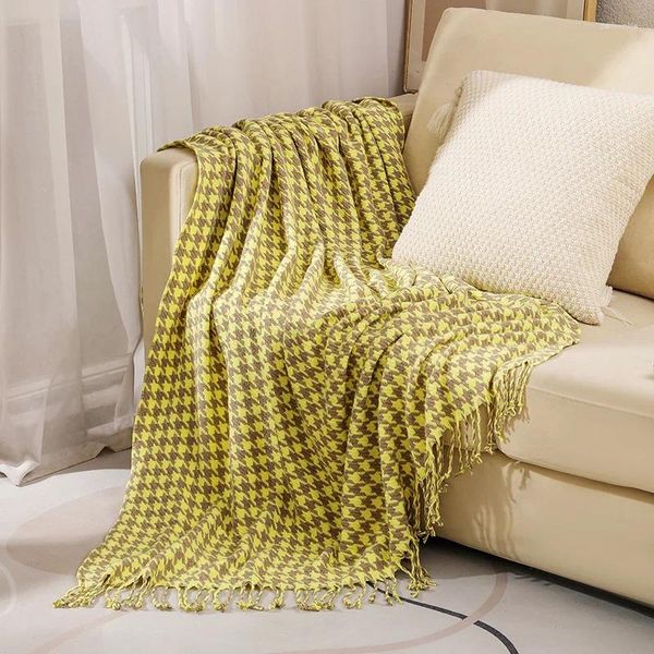 Cobertores Houndstooth Malha Cobertor Moderno Minimalista Amarelo Ar Condicionado Capa Estilo Nórdico Acrílico Pequeno Lances